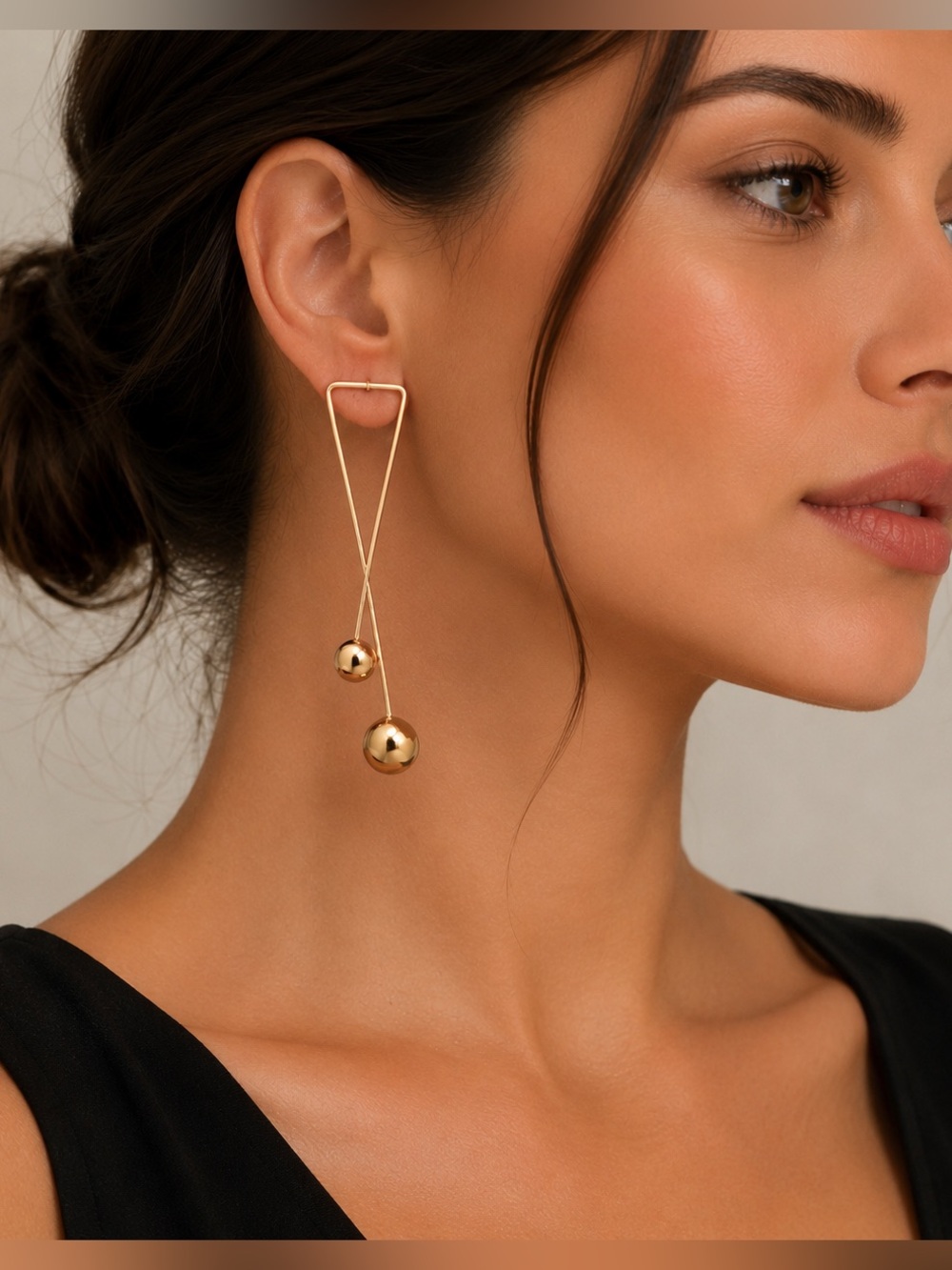 Gold Geometric Drop Ball Earrings - Elegant Statement Jewelry